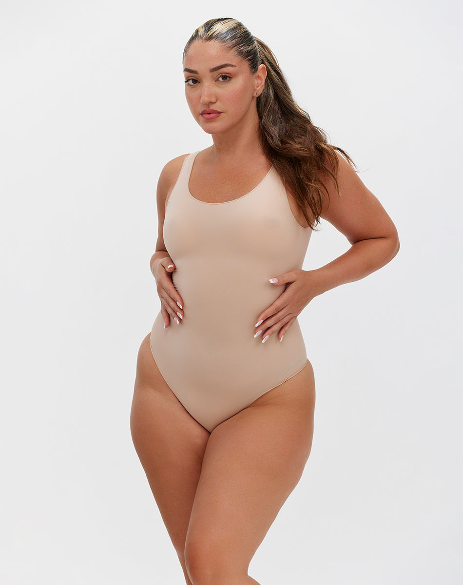 Ultra-thin seamless forming scoop neck bodysuit| Nude