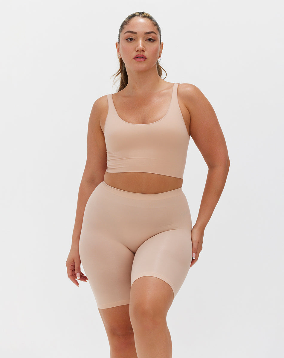 Seamless body smooth scoop neck top | Nude