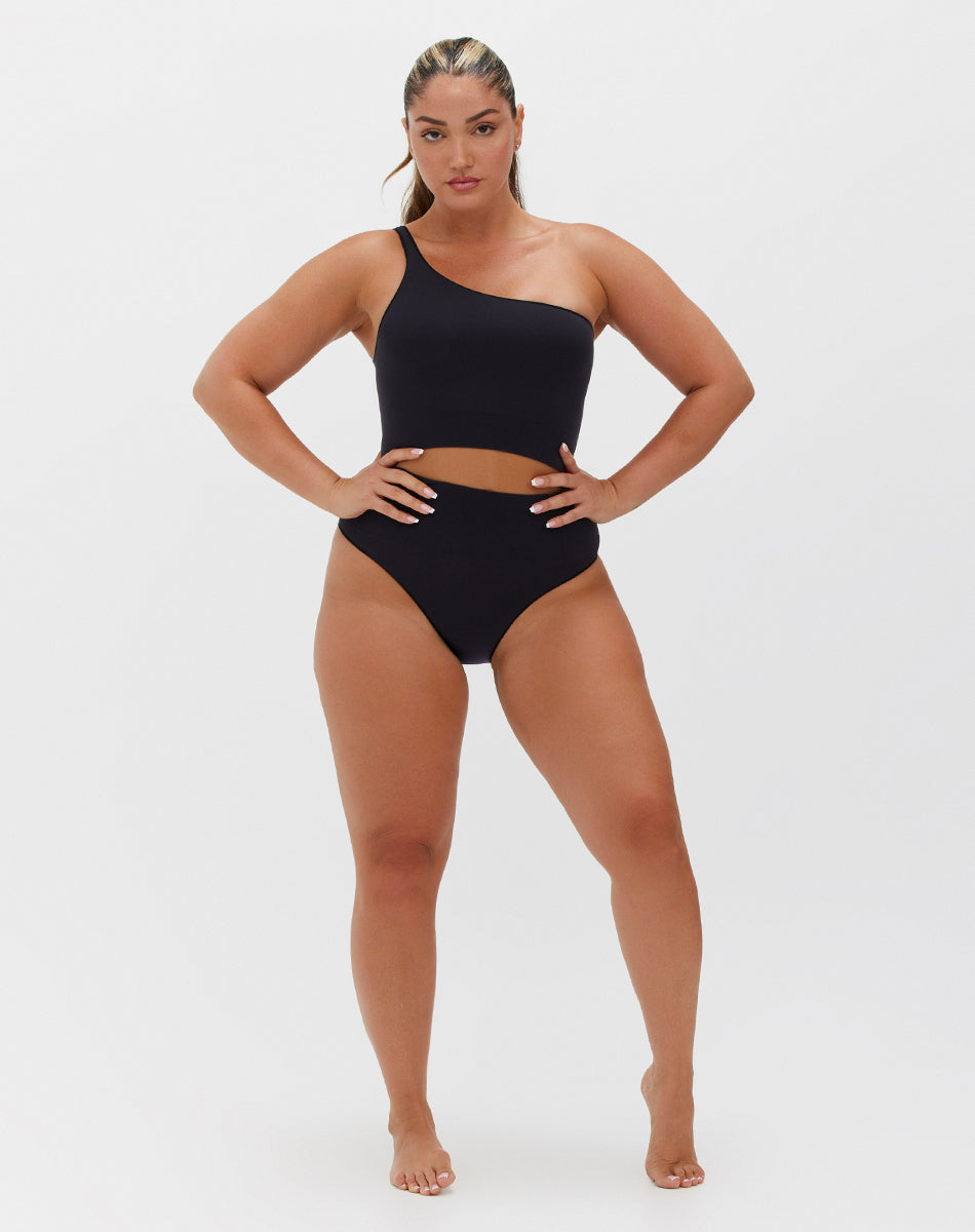 Seamless body smooth one shoulder top | Black