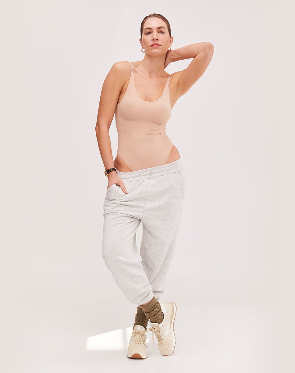 Ultra-thin seamless forming scoop neck bodysuit| Nude