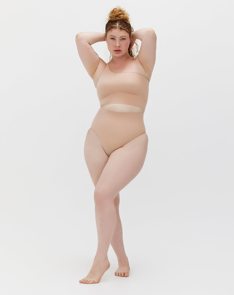 Ultra-thin seamless forming one shoulder top | Nude