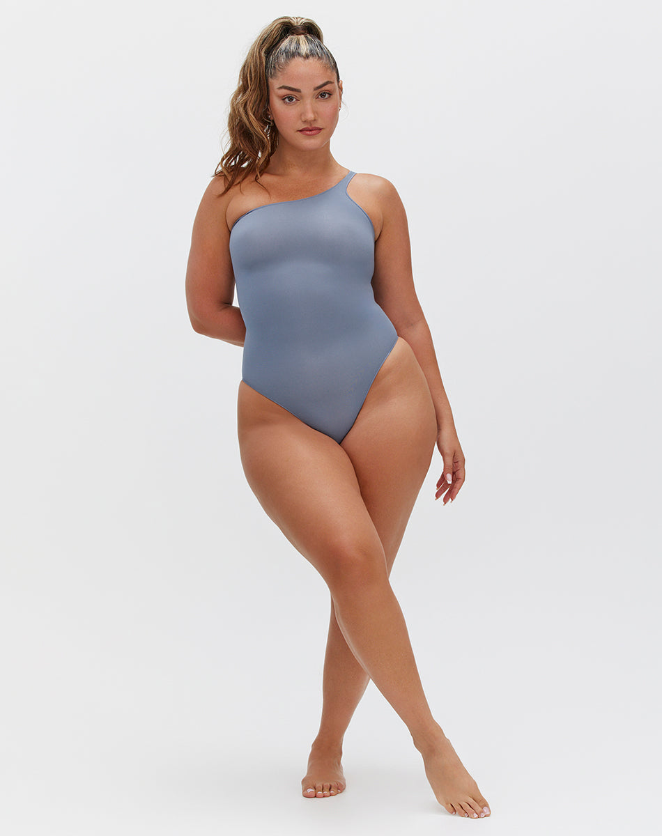 Ultra-thin seamless forming one shoulder bodysuit | Sky Blue