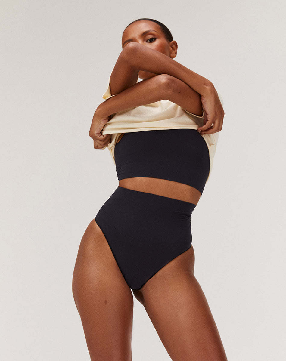 Seamless sculpt high-waisted panties | Black