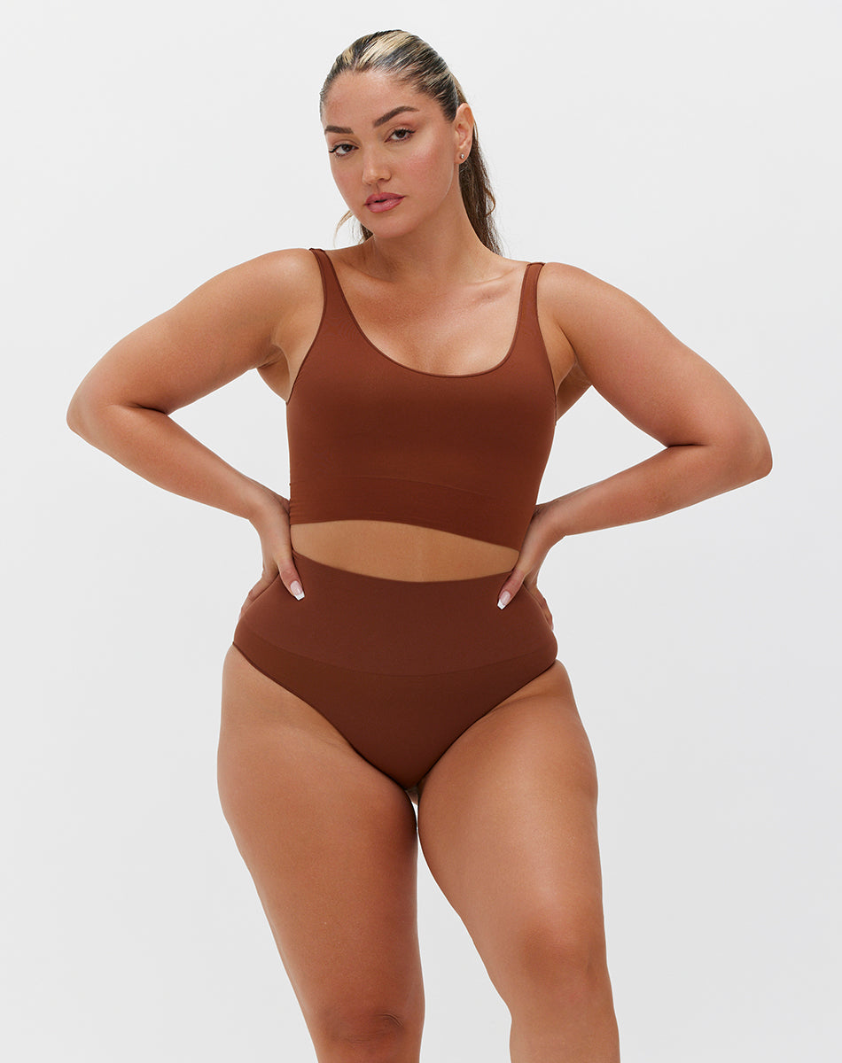 Seamless sculpt high-waisted panties | Brown