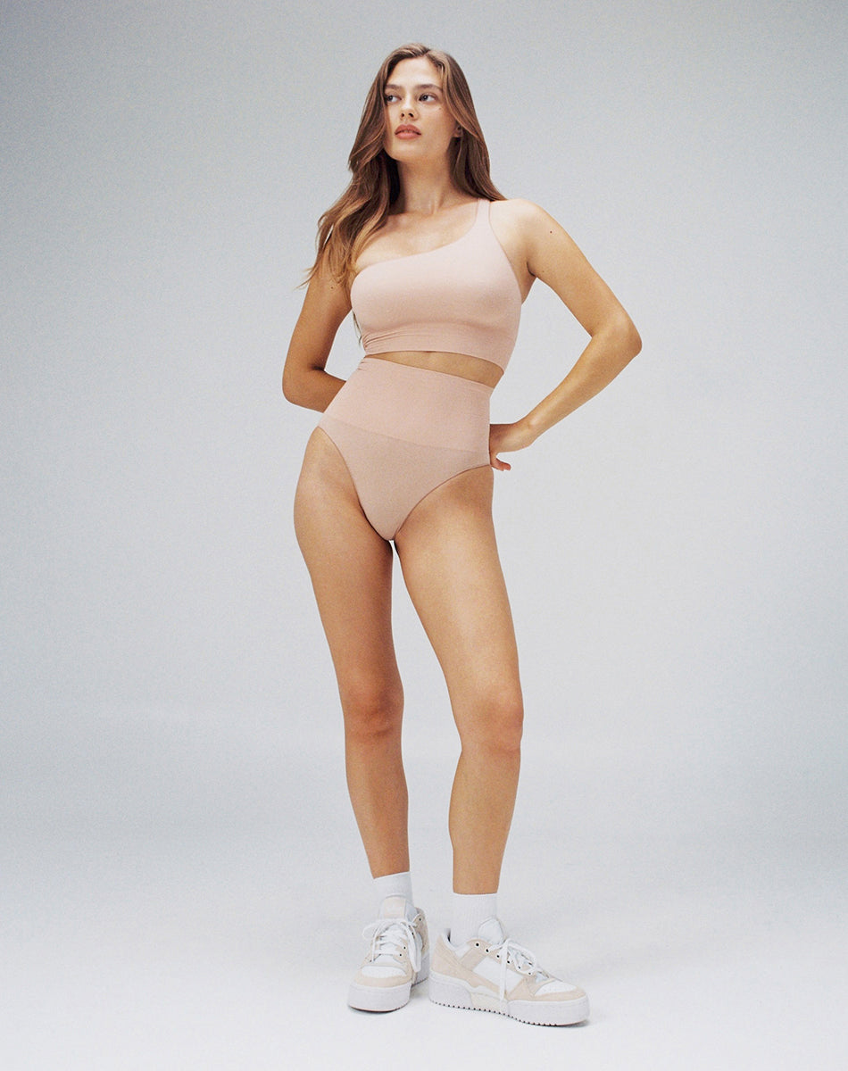 Ultra-thin seamless forming one shoulder top | Nude