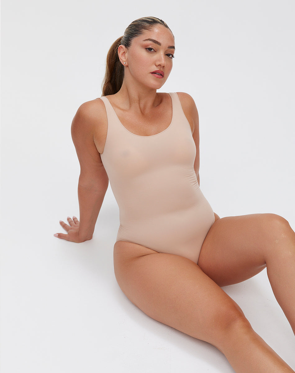 Ultra-thin seamless forming scoop neck bodysuit| Nude