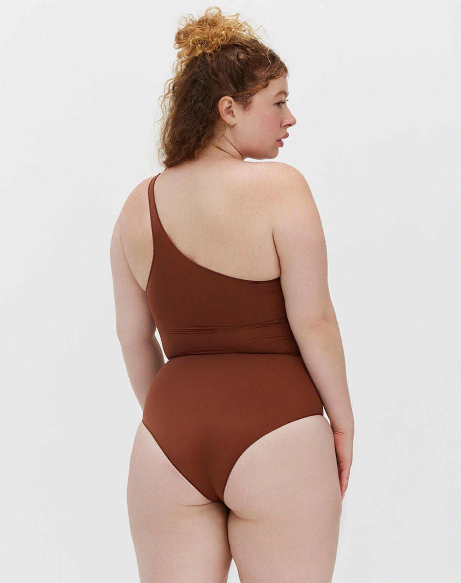 Ultra-thin seamless forming one shoulder bodysuit | Brown