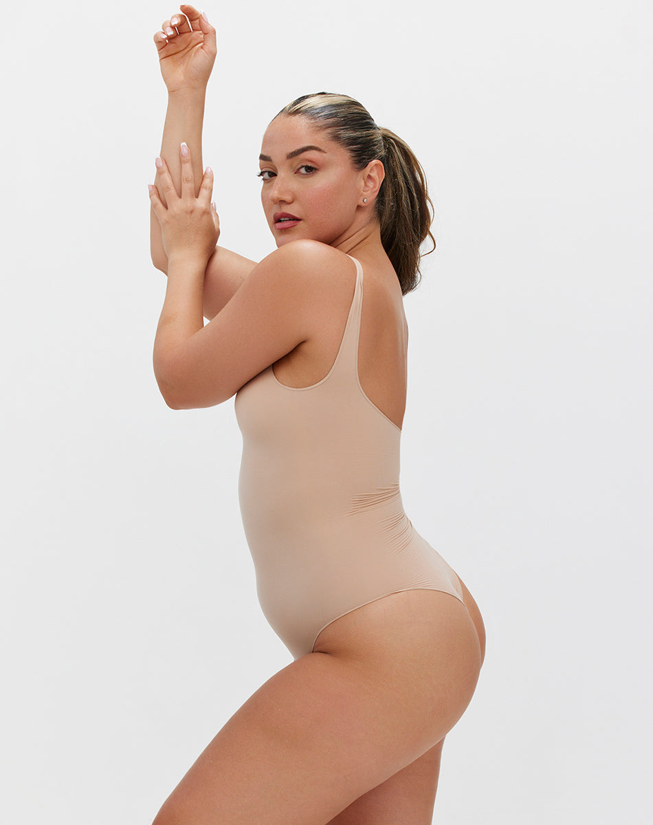 Ultra-thin seamless forming scoop neck bodysuit| Nude