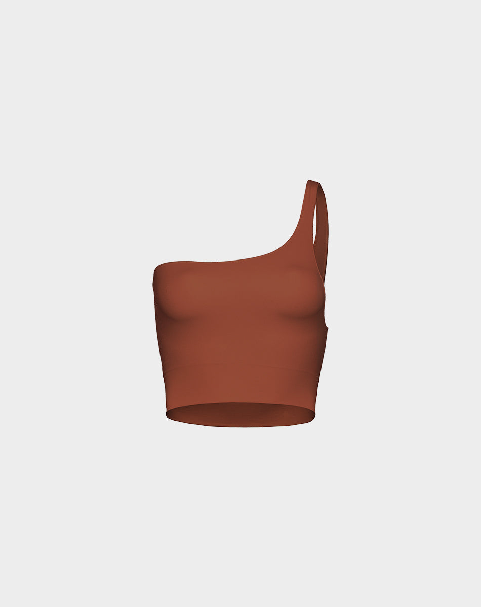 Seamless body smooth one shoulder top | Brown