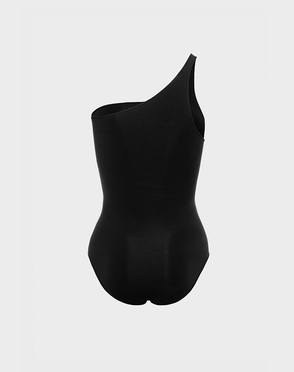 Ultra-thin seamless forming one shoulder bodysuit | Black
