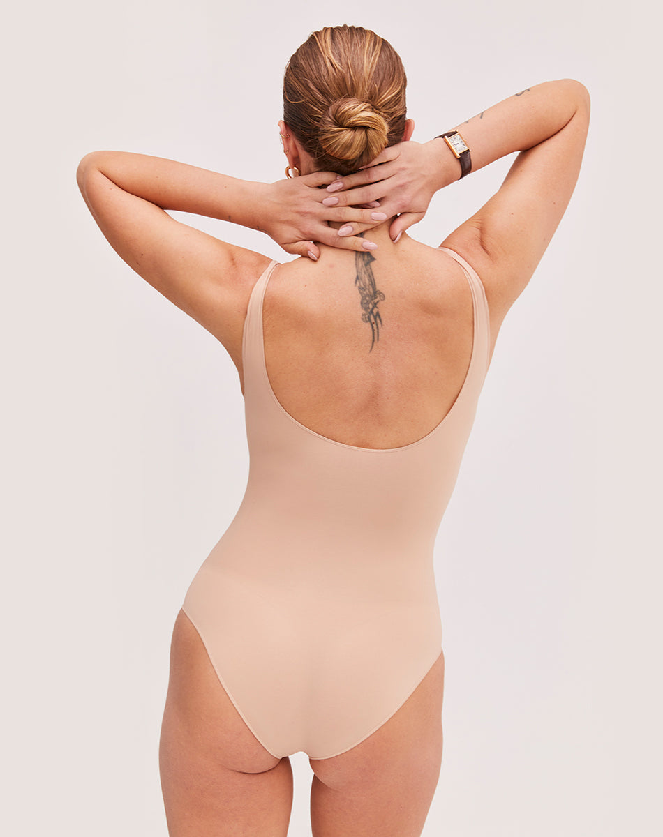 Ultra-thin seamless forming scoop neck bodysuit| Nude