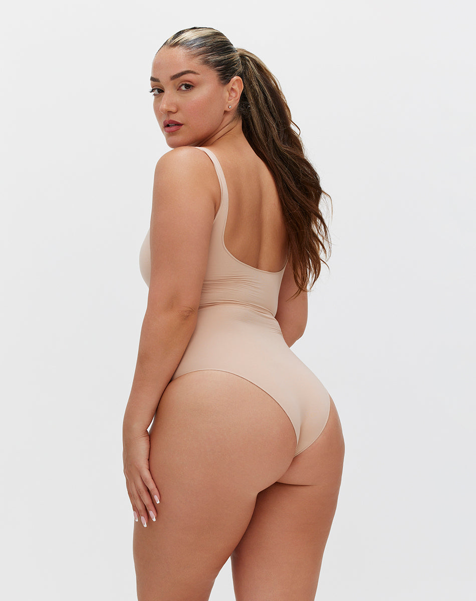 Ultra-thin seamless forming scoop neck bodysuit| Nude