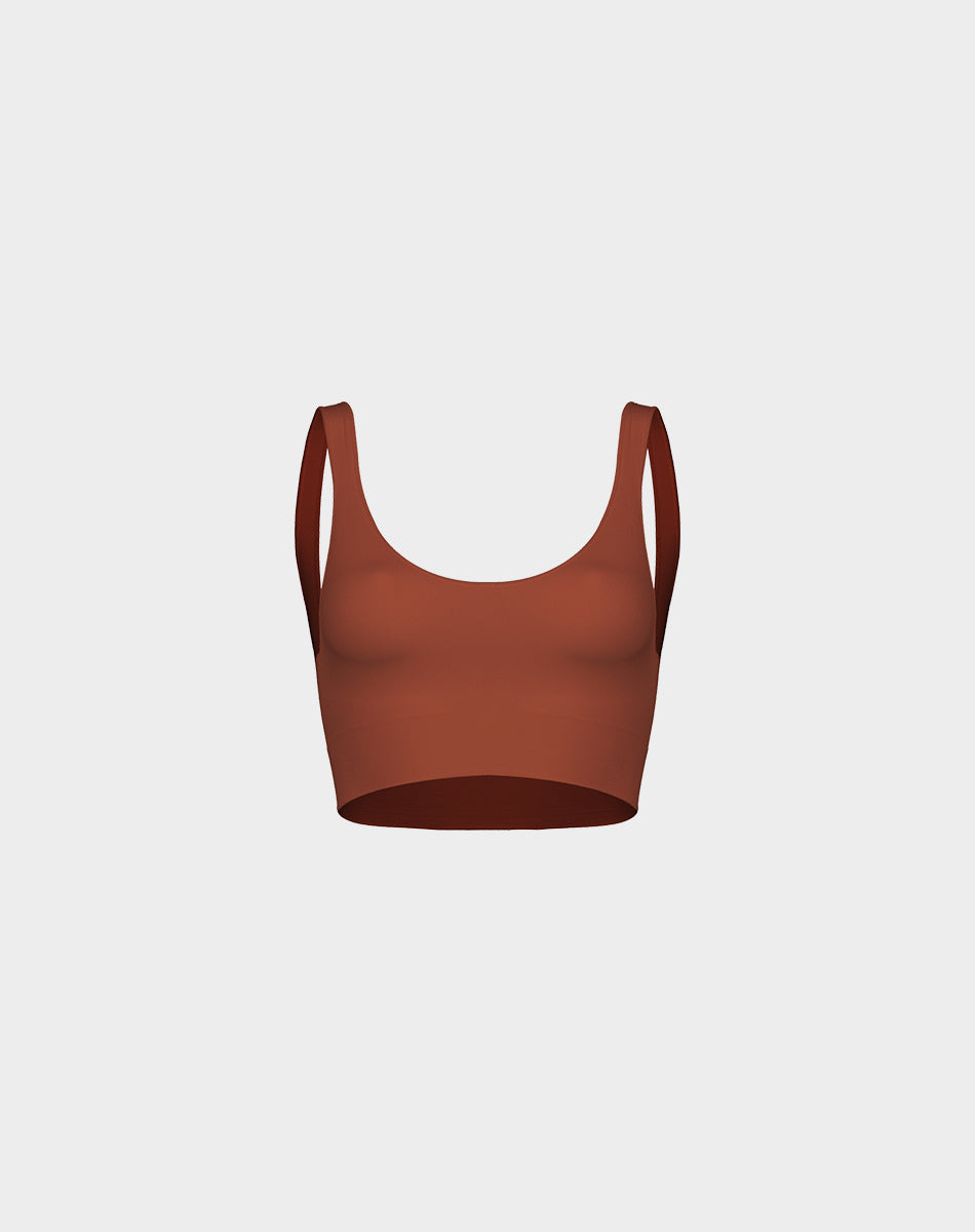Seamless body smooth scoop neck top | Brown
