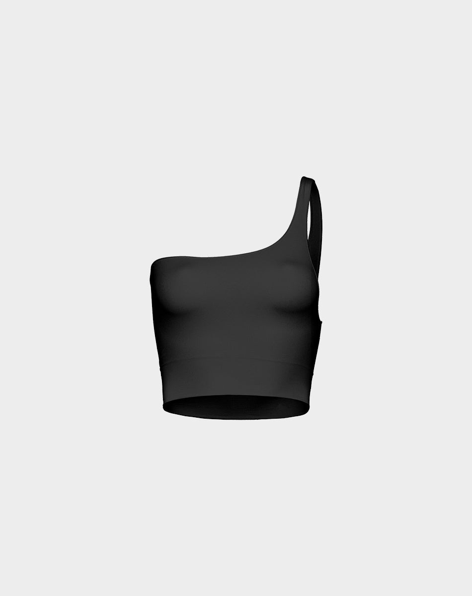 Seamless body smooth one shoulder top | Black