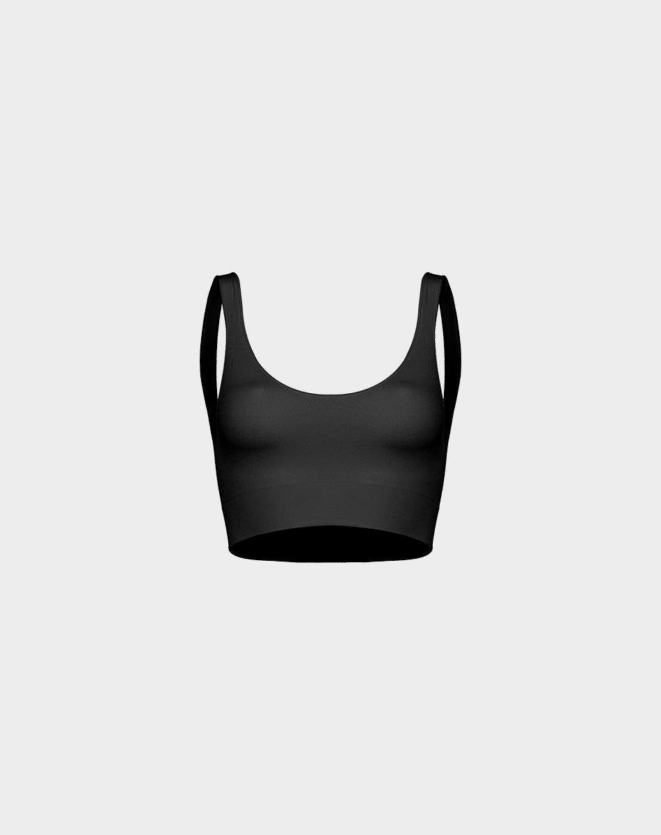 Seamless body smooth scoop neck top| Black