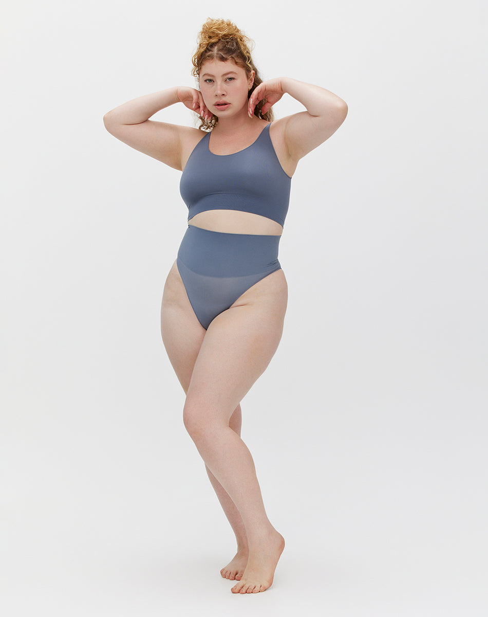 Seamless body smooth scoop neck top | Sky Blue