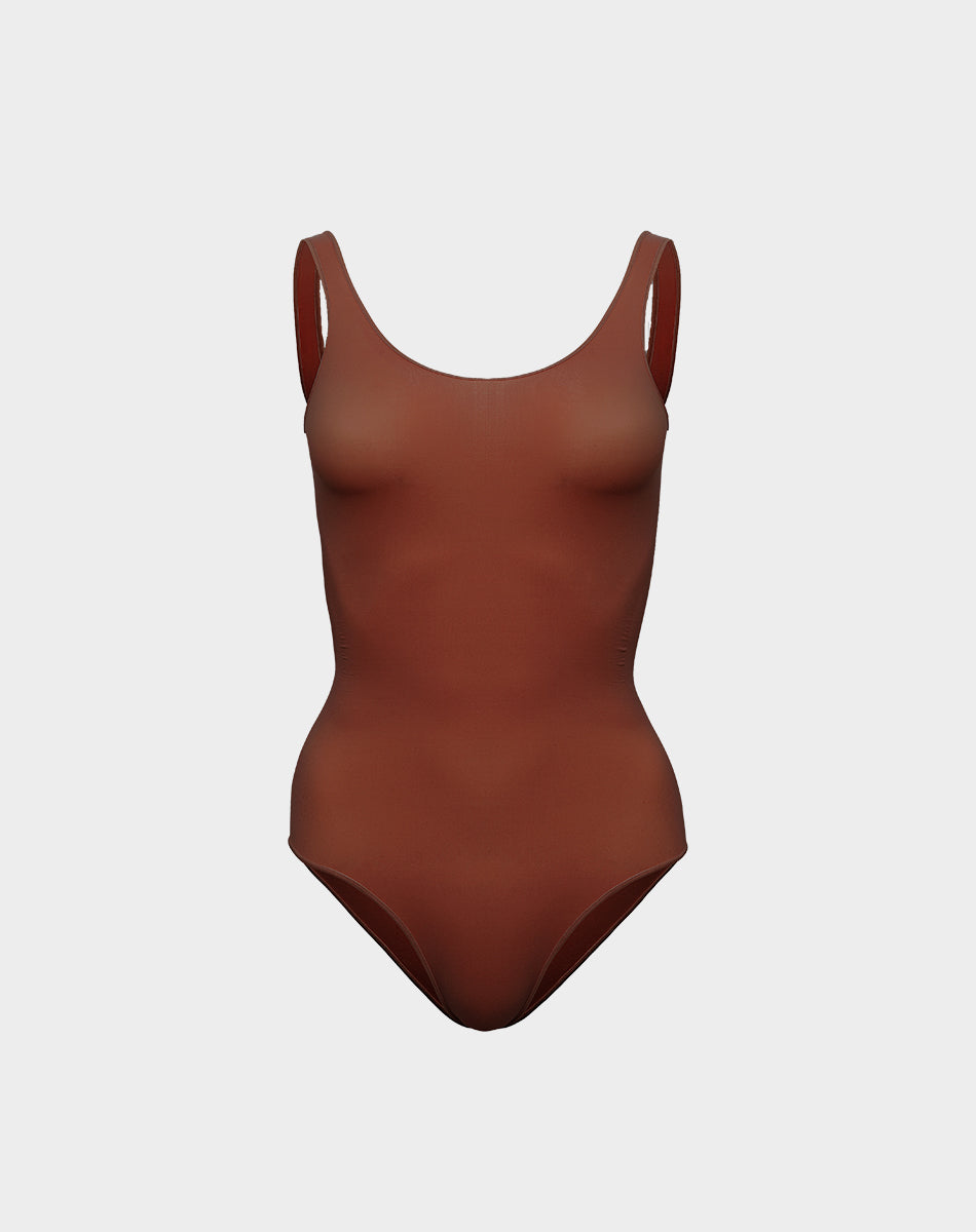 Ultra-thin seamless forming scoop neck bodysuit | Brown