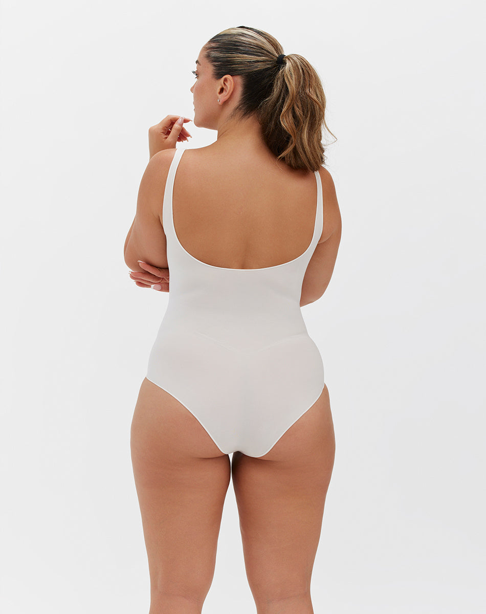Ultra-thin seamless forming scoop neck bodysuit | Ivory